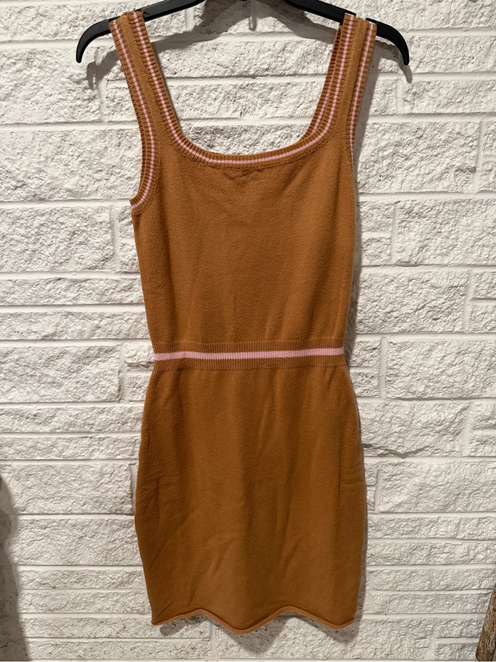 Sleeveless Knit Mini Dress in Rust with Pink Trim